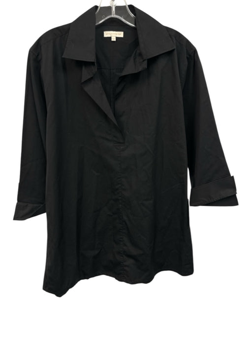 Ann Mashburn Size L Black Cotton 1/2 Sleeve Collared V Neck Long Top Black / L