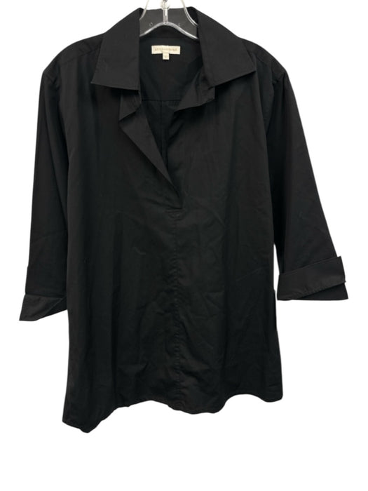 Ann Mashburn Size L Black Cotton 1/2 Sleeve Collared V Neck Long Top Black / L