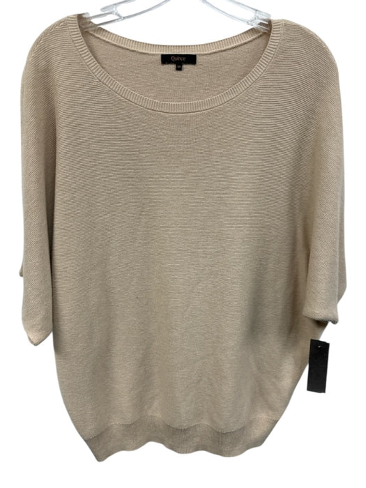 Quince Size M Beige Cotton Blend Knit Short Dolman Sleeve Ribbed Hem Sweater Beige / M
