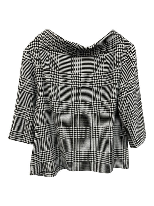 Trina Turk Size L Black & White Polyester Blend Houndstooth Check 1/2 Sleeve Top Black & White / L