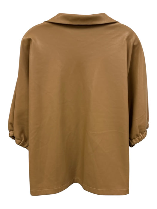Emily McCarthy Size L Beige PU Leather 1/2 Dolman Sleeve Collared V Neck Top Beige / L