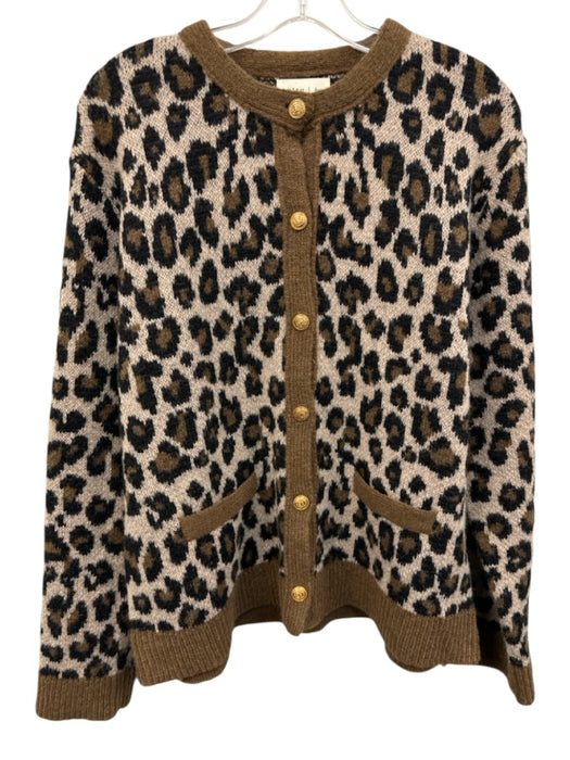 Entro Size L Brown & Black Polyester & Wool Blend Leopard Print Knit Sweater Brown & Black / L