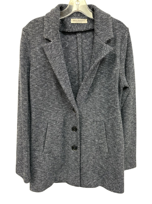 Amina Rubinacci Size 46 Mixed Blues Wool Blend Herringbone Knit Sweater Jacket Mixed Blues / 46