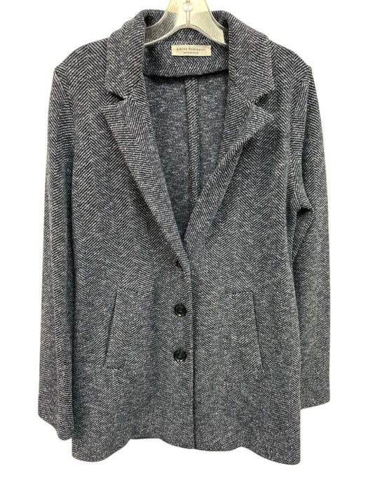 Amina Rubinacci Size 46 Mixed Blues Wool Blend Herringbone Knit Sweater Jacket Mixed Blues / 46