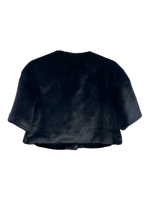 Glamourpuss Size L Navy Blue Polyester Faux Fur Snap Button Front Cropped Jacket Navy Blue / L