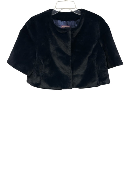 Glamourpuss Size L Navy Blue Polyester Faux Fur Snap Button Front Cropped Jacket Navy Blue / L