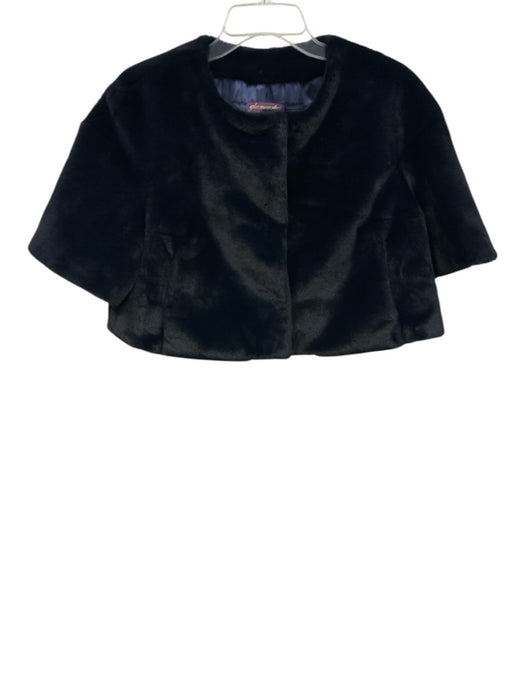 Glamourpuss Size L Navy Blue Polyester Faux Fur Snap Button Front Cropped Jacket Navy Blue / L