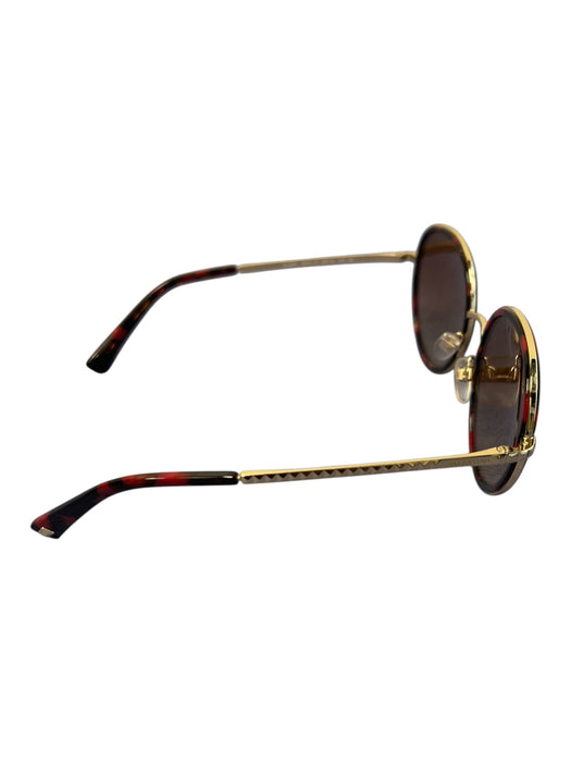 Valentino Red Metal Round Frames Tortoise Shell gold accent Rock Stud Sunglasses Red