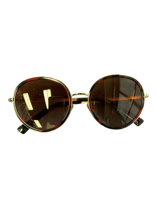 Valentino Red Metal Round Frames Tortoise Shell gold accent Rock Stud Sunglasses Red