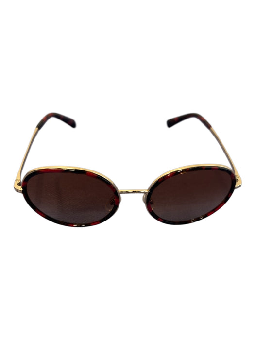 Valentino Red Metal Round Frames Tortoise Shell gold accent Rock Stud Sunglasses Red