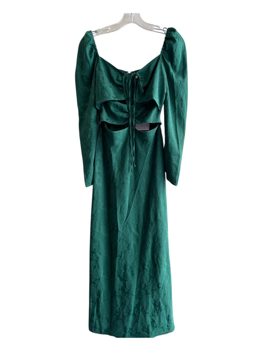 Wayf Size XS Pine Green Polyester Square Neck Long Sleeve Tie Front Dress Pine Green / XS