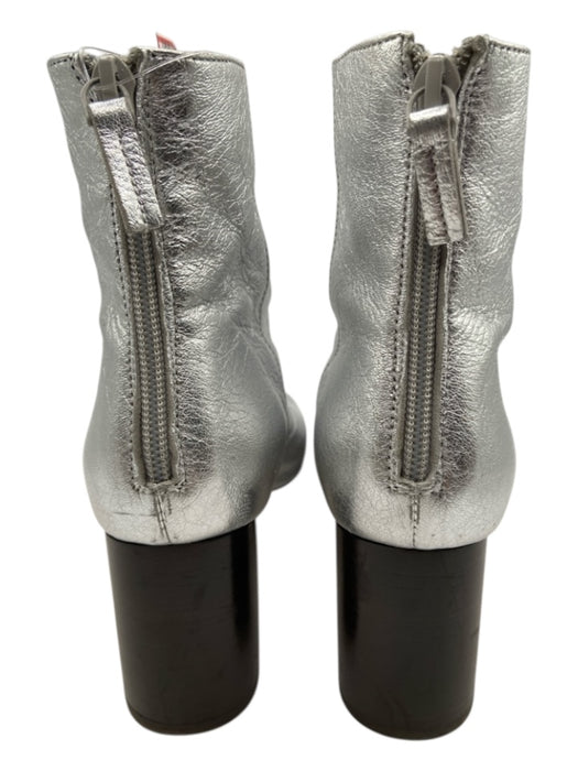 Sandro Shoe Size 37 Silver Leather Upper Metallic finish Back Zip Booties Silver / 37