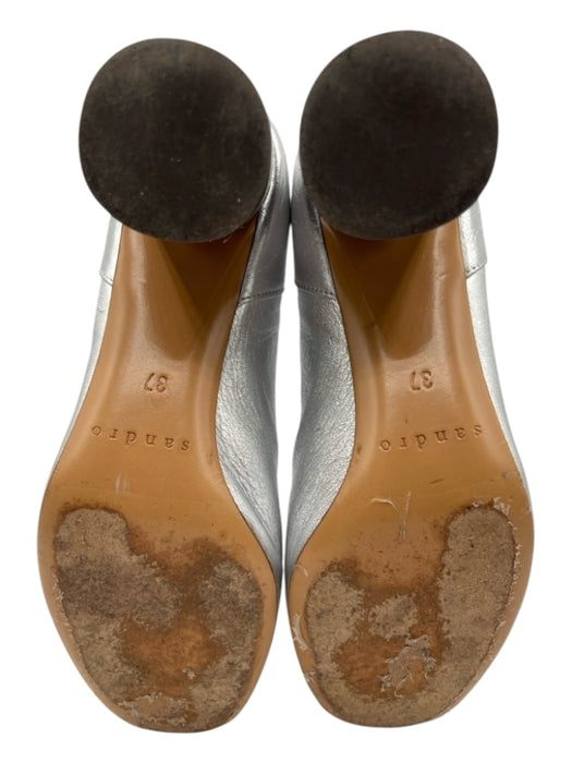 Sandro Shoe Size 37 Silver Leather Upper Metallic finish Back Zip Booties Silver / 37