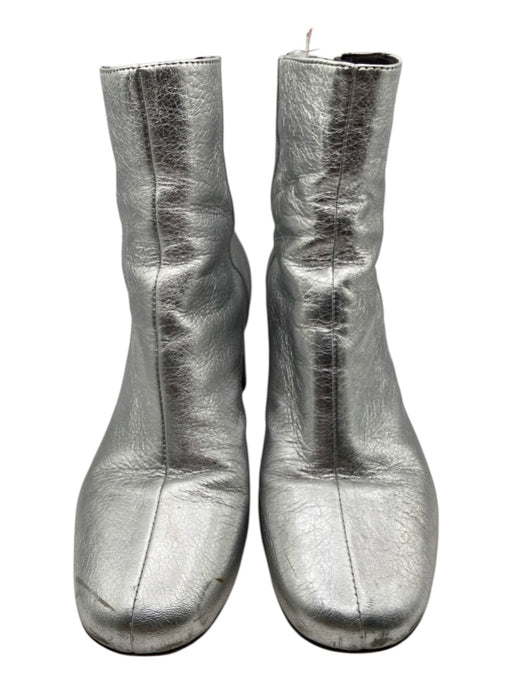 Sandro Shoe Size 37 Silver Leather Upper Metallic finish Back Zip Booties Silver / 37