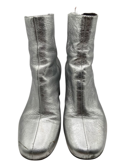 Sandro Shoe Size 37 Silver Leather Upper Metallic finish Back Zip Booties Silver / 37