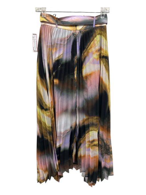 Karen Millen Size 4 Black, Yellow, & Multi Back Zip Abstract Pleated Midi Skirt Black, Yellow, & Multi / 4