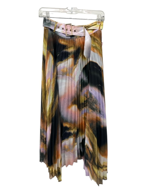 Karen Millen Size 4 Black, Yellow, & Multi Back Zip Abstract Pleated Midi Skirt Black, Yellow, & Multi / 4