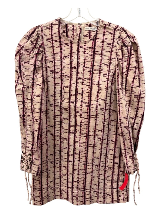 Ulla Johnson Size 8 Plum Purple & Cream Cotton Long Sleeve Tie Dye Shift Dress Plum Purple & Cream / 8