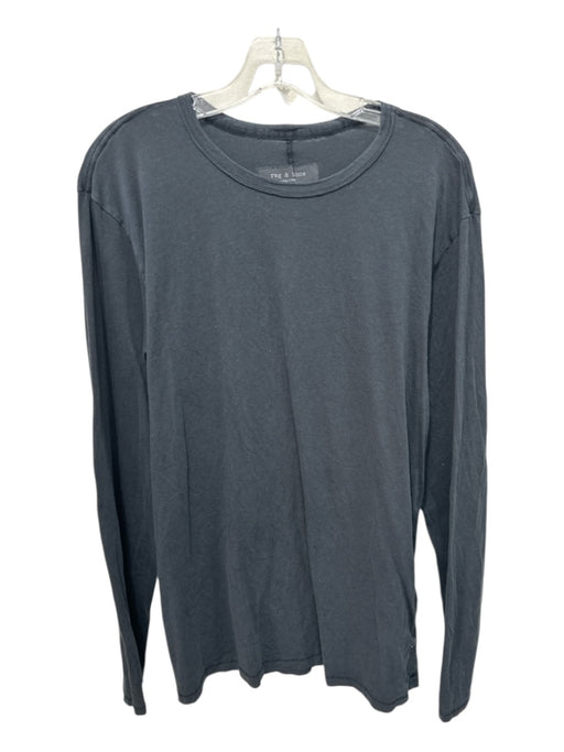 Rag & Bone Size L Black Cotton Blend Solid T shirt Crew Men's Long Sleeve Shirt Black / L