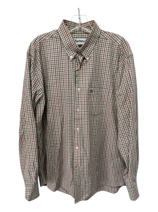 Barbour Size L Tan & Green Print Cotton Plaid Button Up Men's Long Sleeve Shirt Tan & Green Print / L