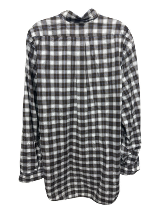 Sid Mashburn Size XL Brown & White Cotton Plaid Button Up Long Sleeve Shirt Brown & White / XL
