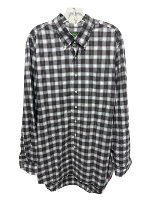 Sid Mashburn Size XL Brown & White Cotton Plaid Button Up Long Sleeve Shirt Brown & White / XL