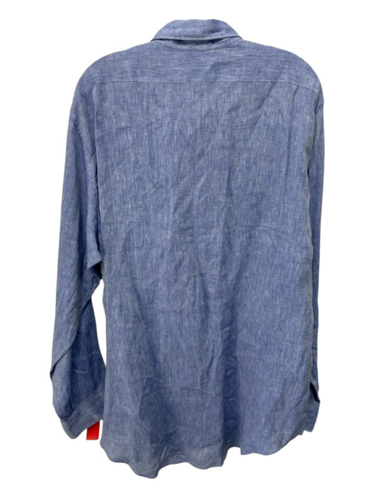 Sid Mashburn Size XL Blue Linen Solid Button Up Men's Long Sleeve Shirt Blue / XL