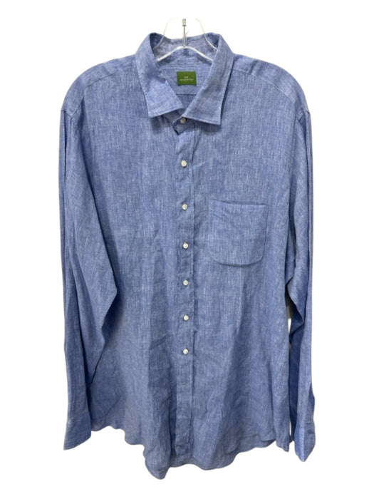 Sid Mashburn Size XL Blue Linen Solid Button Up Men's Long Sleeve Shirt Blue / XL