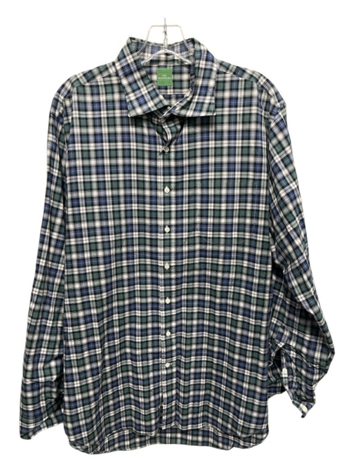 Sid Mashburn Size XL Blue & Green Cotton Plaid Button Up Men's Sweater Blue & Green / XL
