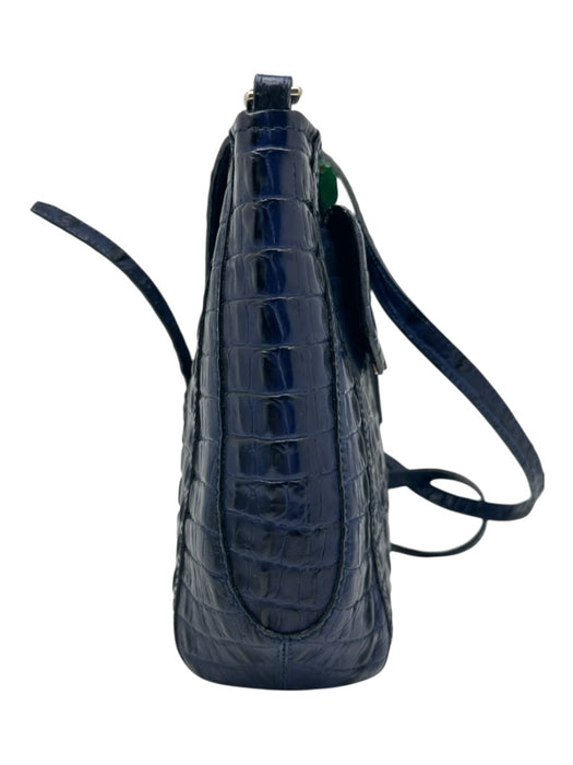 Brahmin Blue & Black Leather Snakeskin Zip Close Inner Pocket Bag Blue & Black / S