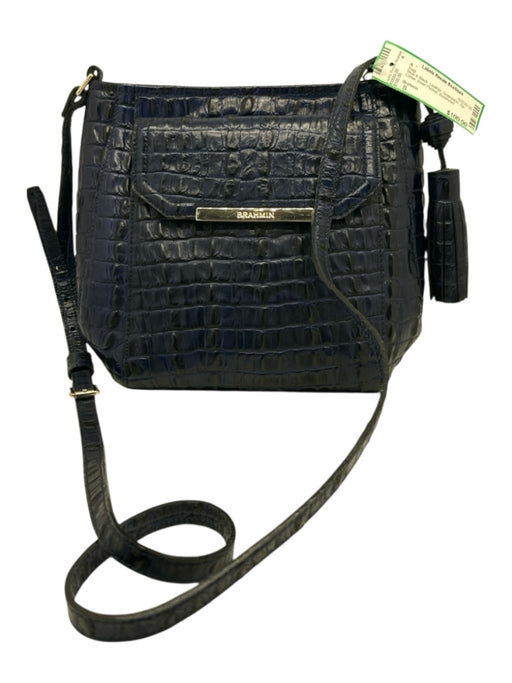 Brahmin Blue & Black Leather Snakeskin Zip Close Inner Pocket Bag Blue & Black / S