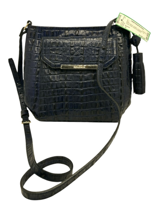 Brahmin Blue & Black Leather Snakeskin Zip Close Inner Pocket Bag Blue & Black / S