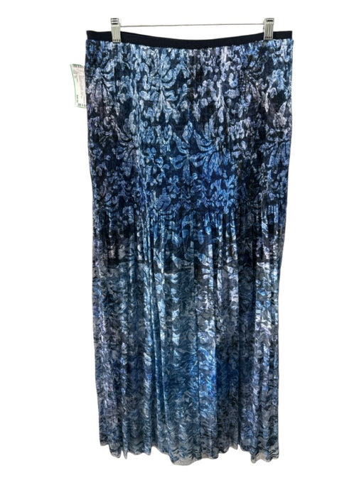 Elie Tahari Size 10 Blue & Black Polyester Elastic Waistband Floral Print Skirt Blue & Black / 10