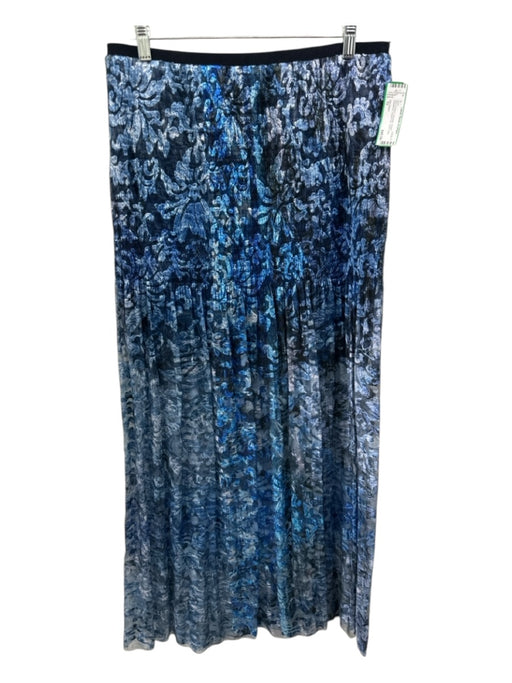 Elie Tahari Size 10 Blue & Black Polyester Elastic Waistband Floral Print Skirt Blue & Black / 10