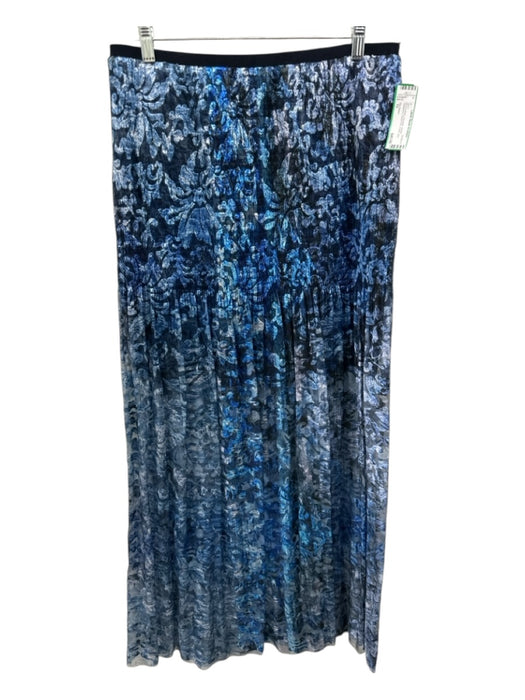 Elie Tahari Size 10 Blue & Black Polyester Elastic Waistband Floral Print Skirt Blue & Black / 10