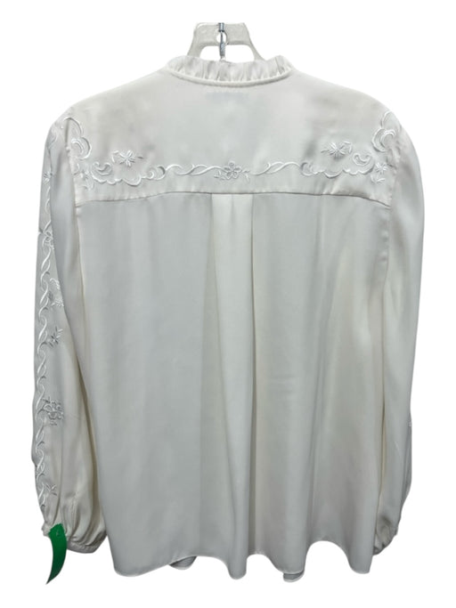 Joie Size M Cream White Polyester Long Sleeve Floral Embroidery Buttons Top Cream White / M