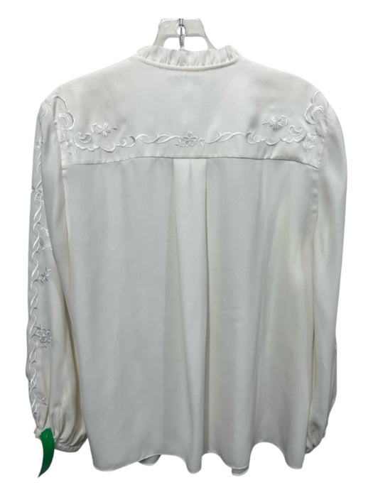 Joie Size M Cream White Polyester Long Sleeve Floral Embroidery Buttons Top Cream White / M