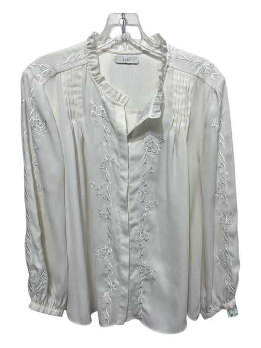 Joie Size M Cream White Polyester Long Sleeve Floral Embroidery Buttons Top Cream White / M