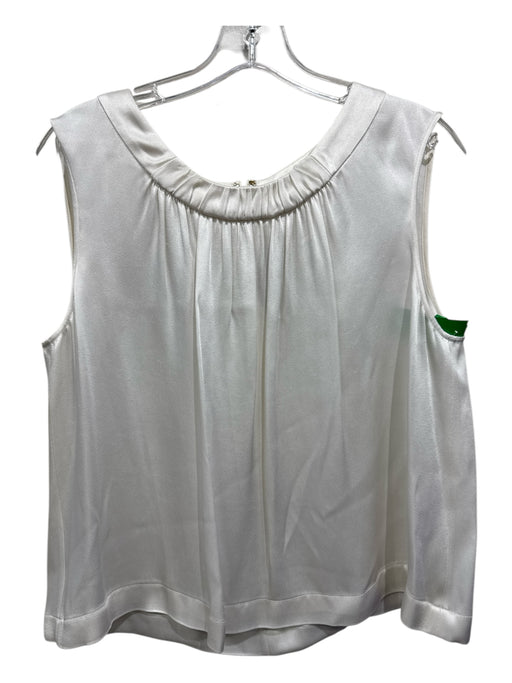 St. John Size L White Sleeveless Pleated Scoop Neck Top White / L