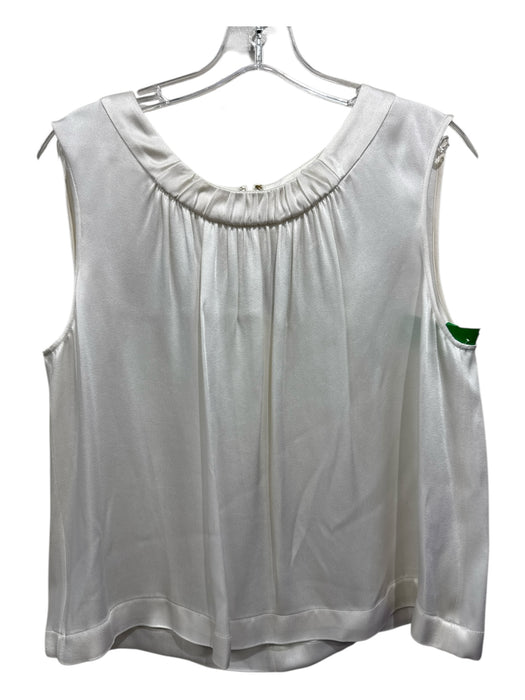 St. John Size L White Sleeveless Pleated Scoop Neck Top White / L