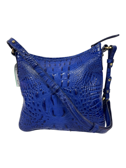 Brahmin Dark Blue Embossed Leather Gold Hardware Crossbody Bag Dark Blue / S