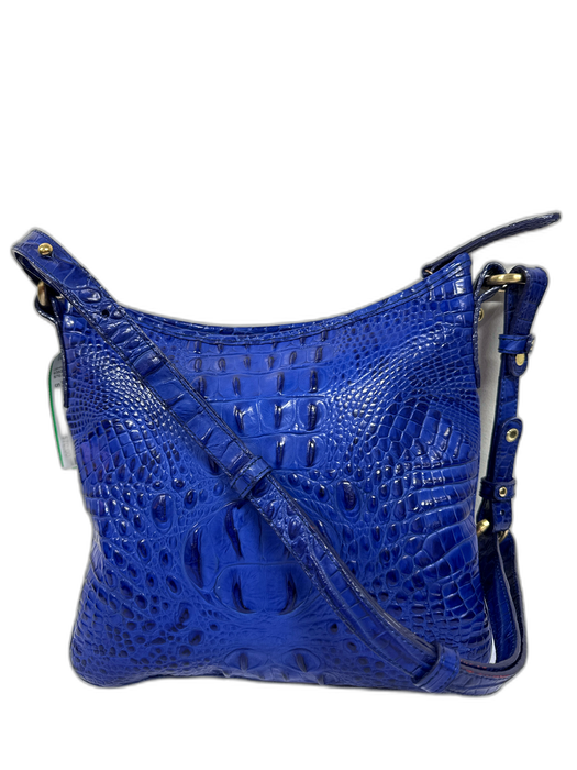 Brahmin Dark Blue Embossed Leather Gold Hardware Crossbody Bag Dark Blue / S