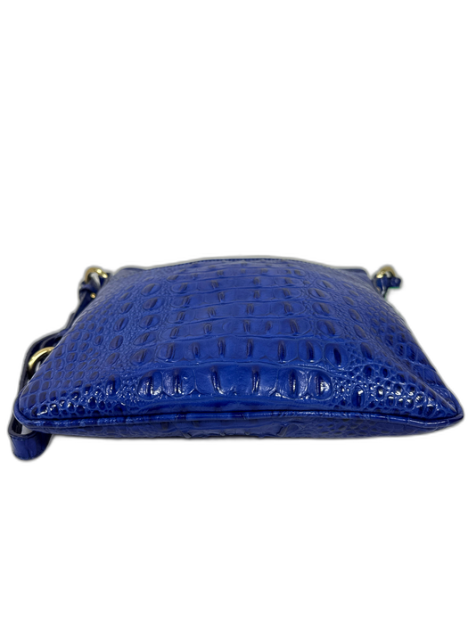 Brahmin Dark Blue Embossed Leather Gold Hardware Crossbody Bag Dark Blue / S