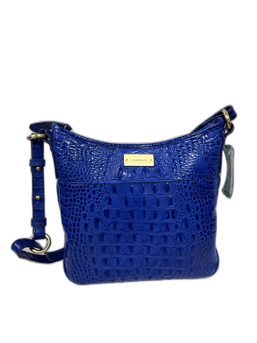 Brahmin Dark Blue Embossed Leather Gold Hardware Crossbody Bag Dark Blue / S