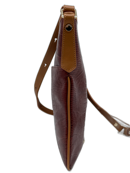 Brahmin Brown Embossed Leather Croc Gold Hardware Crossbody Bag Brown / S