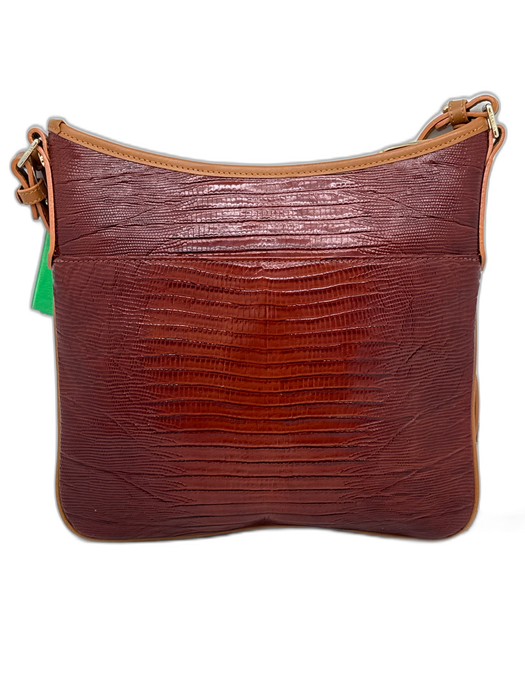 Brahmin Brown Embossed Leather Croc Gold Hardware Crossbody Bag Brown / S