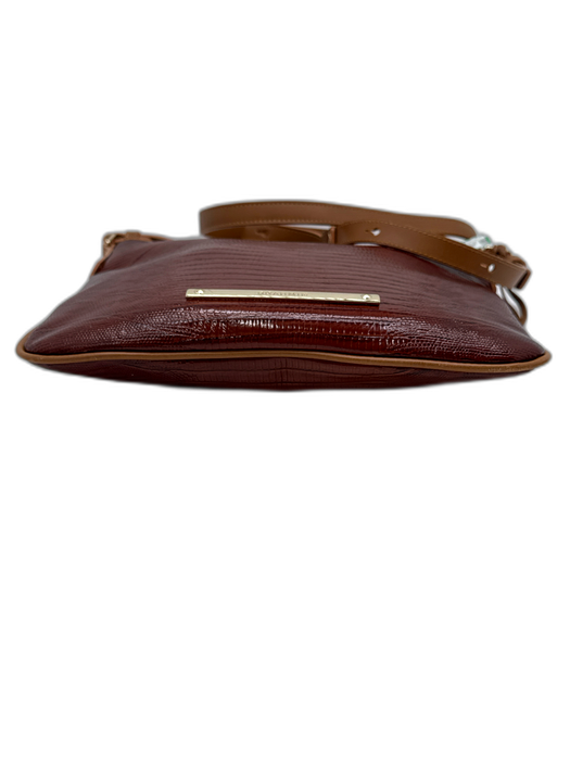 Brahmin Brown Embossed Leather Croc Gold Hardware Crossbody Bag Brown / S