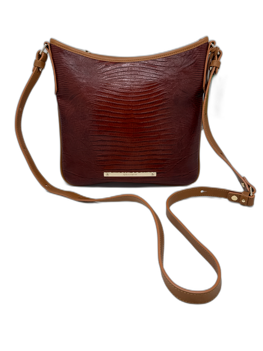 Brahmin Brown Embossed Leather Croc Gold Hardware Crossbody Bag Brown / S