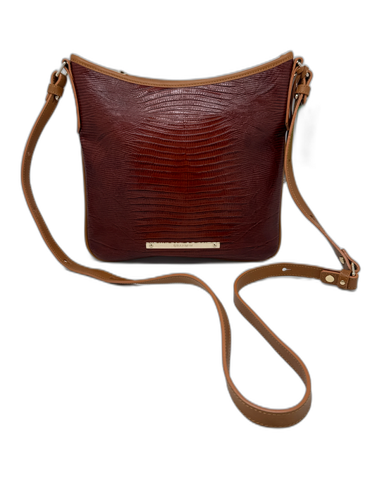 Brahmin Brown Embossed Leather Croc Gold Hardware Crossbody Bag Brown / S