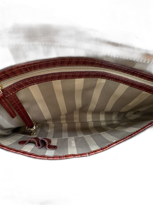 Brahmin Brown Embossed Leather Croc Gold Hardware Crossbody Bag Brown / S